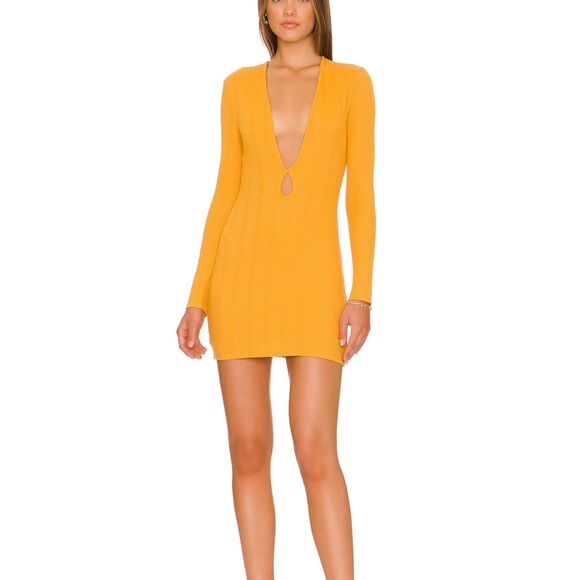CAMILA COELHO Agata‎ Waffle Mini Dress Yellow XS - Picture 1 of 5